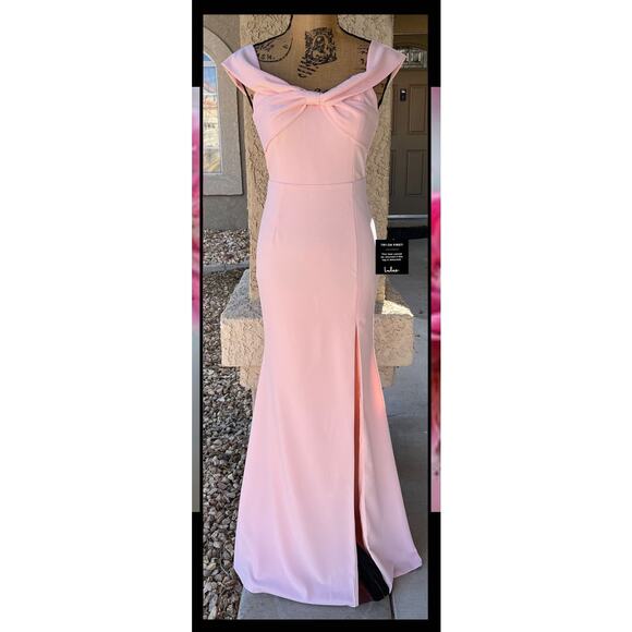 Lulus Elegant Perception Light Pink Off-the-Shoulder Bow Maxi Dress Size M - Picture 4 of 15